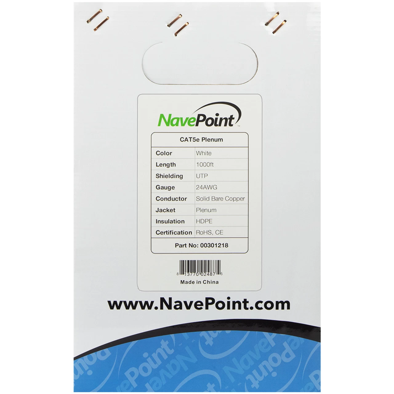 NavePoint CAT5e Bulk Network Cable Ethernet UTP Plenum Jacket - 1000 Ft White 3 NavePoint CAT5e Bulk Network Cable Ethernet UTP Plenum Jacket - 1000 Ft White