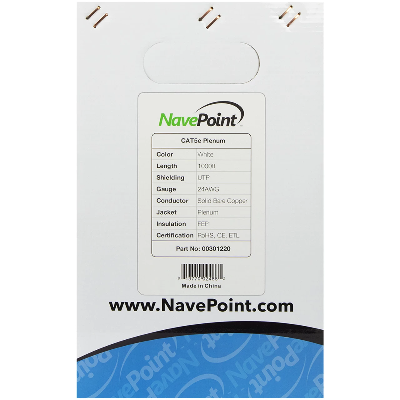 NavePoint CAT5e Bulk Network Cable Ethernet UTP Plenum CMP - 1000 Ft White 3 NavePoint CAT5e Bulk Network Cable Ethernet UTP Plenum CMP - 1000 Ft White
