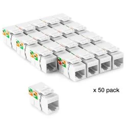 NavePoint 90 Degree Cat5e Keystone Jack White 50-Pack -Server Cabinet Accessories 00406357 5 78830.1636141907