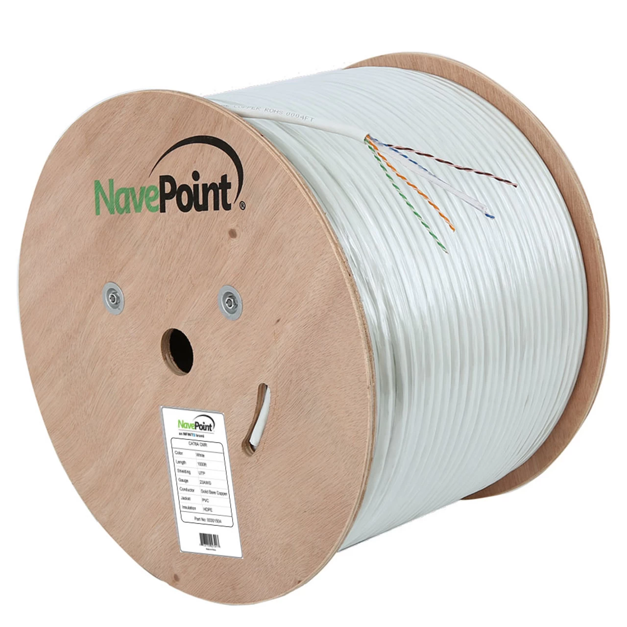 NavePoint CAT6A Bulk Network Cable Ethernet UTP CMR - 1000 Ft White 4 NavePoint CAT6A Bulk Network Cable Ethernet UTP CMR - 1000 Ft White - Image 2