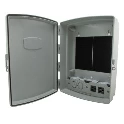 14x10x04 ABS Plastic Weatherproof Indoor/Outdoor IP55 NEMA 3 Enclosure, Hook & Loop Mounting, 120 VAC Outlets, Gray