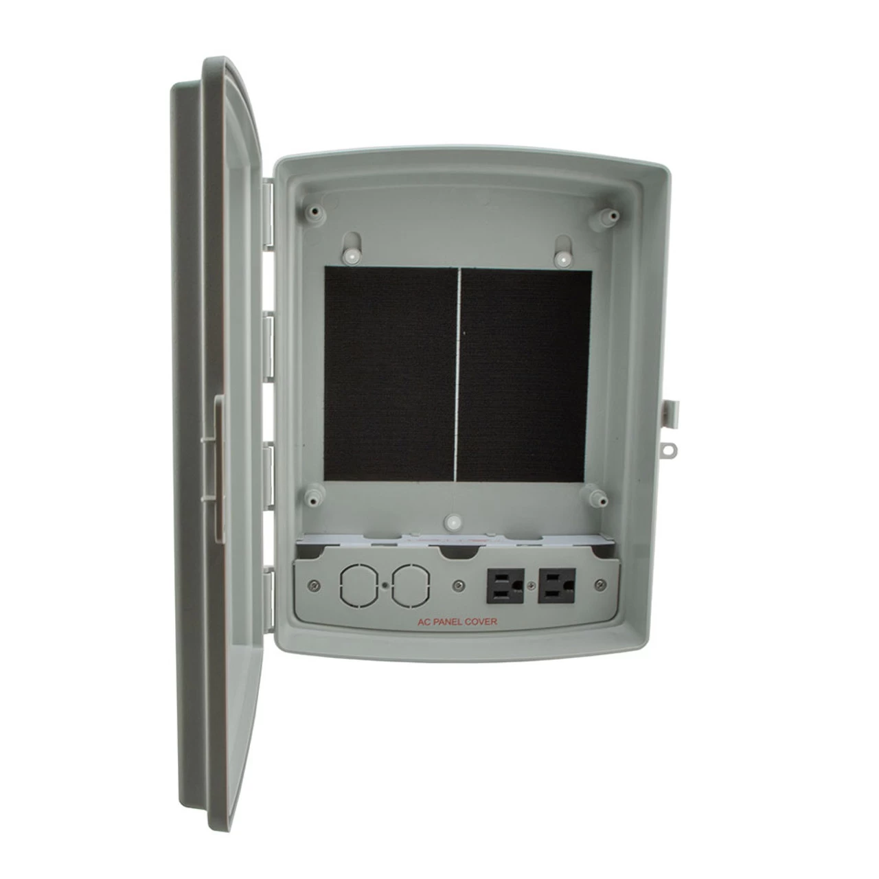 14x10x04 ABS Plastic Weatherproof Indoor/Outdoor IP55 NEMA 3 Enclosure, Hook & Loop Mounting, 120 VAC Outlets, Gray 4 14x10x04 ABS Plastic Weatherproof Indoor/Outdoor IP55 NEMA 3 Enclosure, Hook & Loop Mounting, 120 VAC Outlets, Gray - Image 2