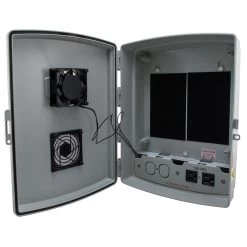 14x10x04 ABS Plastic Indoor IP54 NEMA 12 Enclosure, Hook & Loop Mounting, Fan & 120 VAC Outlets, Gray