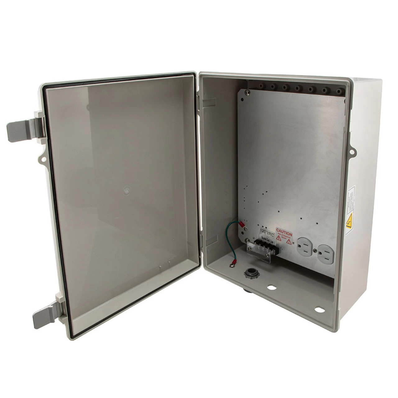 14x10x06 ABS Plastic Weatherproof Indoor/Outdoor IP66 NEMA 4 Enclosure, 120 VAC, Mounting Plate, Gray 3 14x10x06 ABS Plastic Weatherproof Indoor/Outdoor IP66 NEMA 4 Enclosure, 120 VAC, Mounting Plate, Gray
