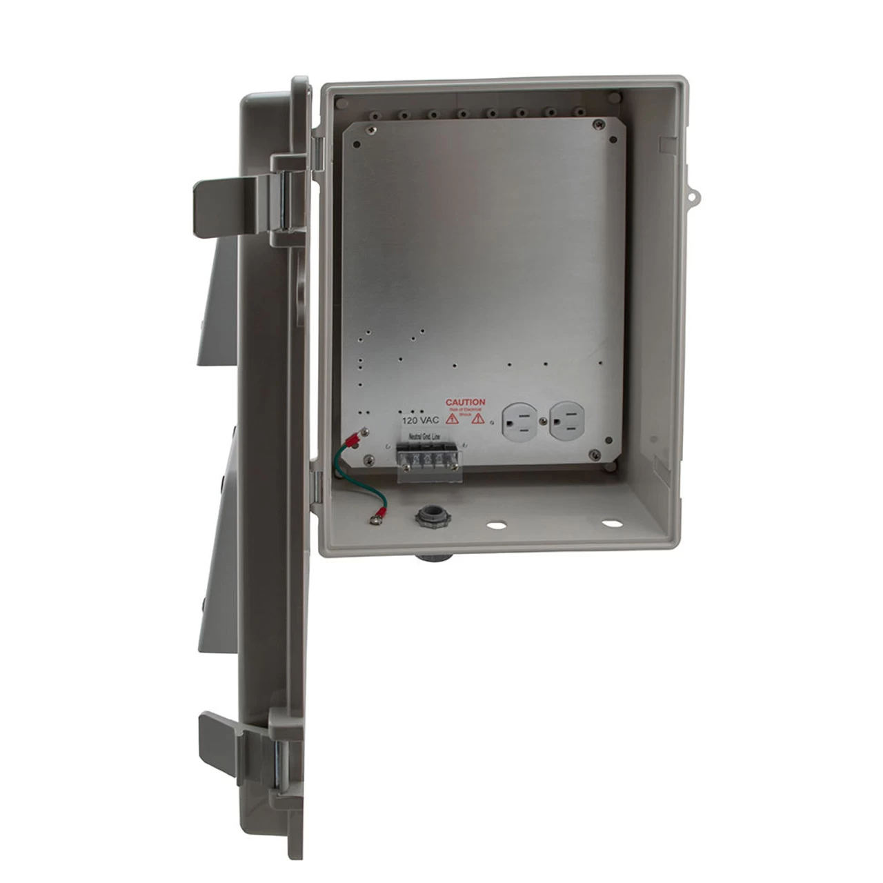 14x10x06 ABS Plastic Weatherproof Indoor/Outdoor IP24 NEMA 3R Enclosure, 120 VAC, Mounting Plate, Vented Lid, Gray 4 14x10x06 ABS Plastic Weatherproof Indoor/Outdoor IP24 NEMA 3R Enclosure, 120 VAC, Mounting Plate, Vented Lid, Gray - Image 2