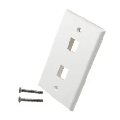 Snap-In Keystone Jack Flush Mount Wall Plate, ABS, 2-Port, White, 10-Pack