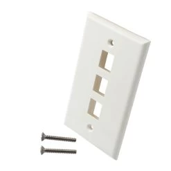 Snap-In Keystone Jack Flush Mount Wall Plate, ABS, 3-Port, White, 10-Pack
