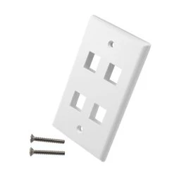 Snap-In Keystone Jack Flush Mount Wall Plate, ABS, 4-Port, White, 10-Pack