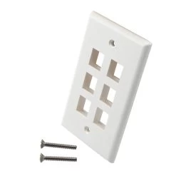 Snap-In Keystone Jack Flush Mount Wall Plate, ABS, 6-Port, White, 10-Pack
