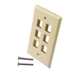 Snap-In Keystone Jack Flush Mount Wall Plate, ABS, 6-Port, Ivory, 10-Pack