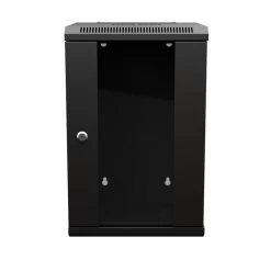 11.8 In Wall Mount Network Cabinet, 9U, Tempered Glass, Reversible, Black