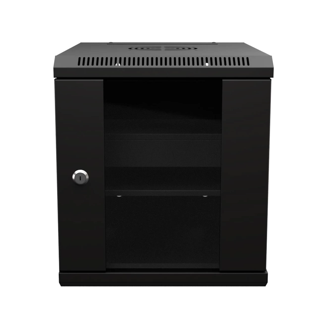 6U 10 Inch Network Server Cabinet, 15.75 Inch Deep, Glass Door, Black, Wall Mountable, 2 X Shelves, 1 X Blank Panel 3 6U 10 Inch Network Server Cabinet, 15.75 Inch Deep, Glass Door, Black, Wall Mountable, 2 X Shelves, 1 X Blank Panel