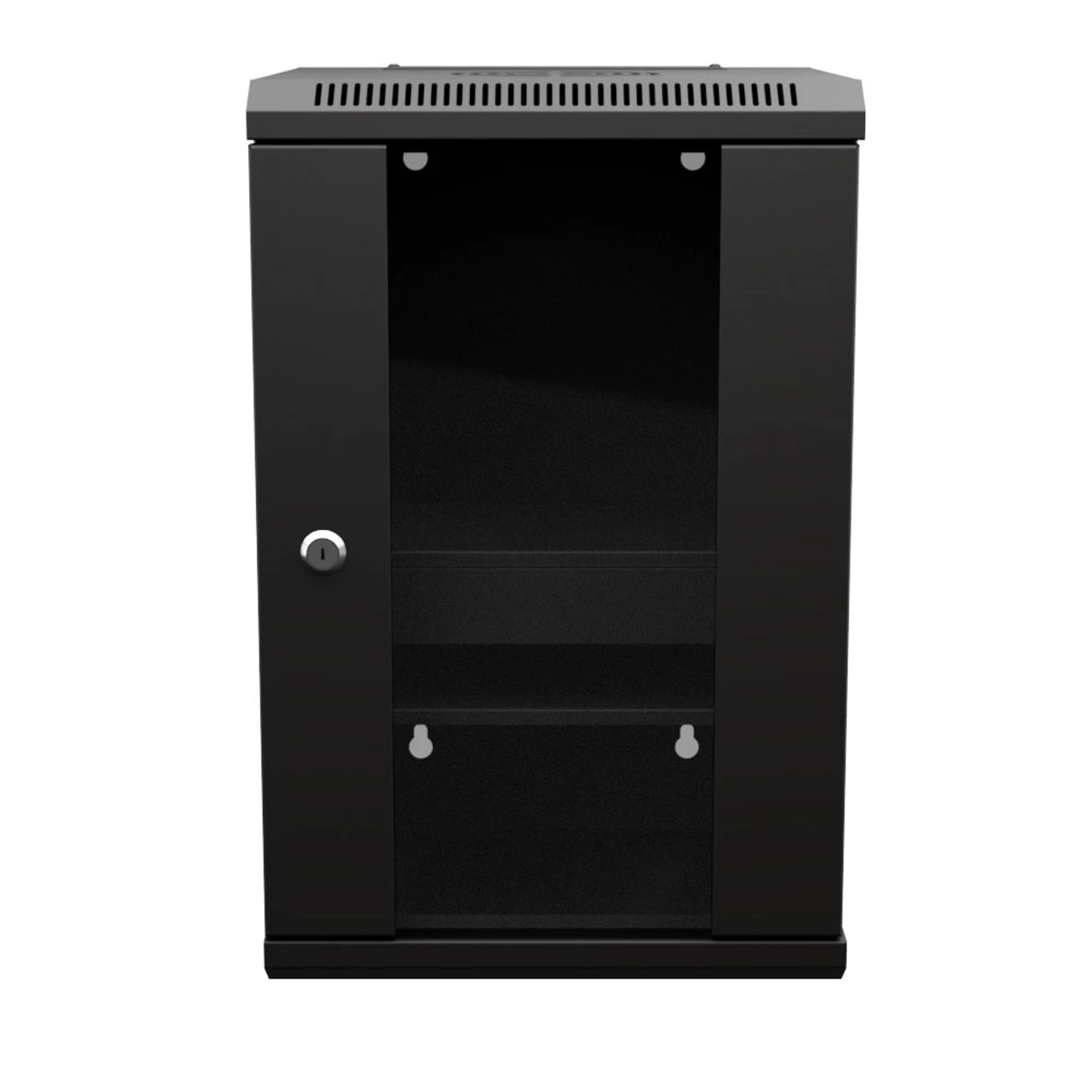 9U 10 Inch Network Server Cabinet, 11.8 Inch Deep, Glass Door, Black, Wall Mountable, 2 X Shelves, 1 X Blank Panel 3 9U 10 Inch Network Server Cabinet, 11.8 Inch Deep, Glass Door, Black, Wall Mountable, 2 X Shelves, 1 X Blank Panel