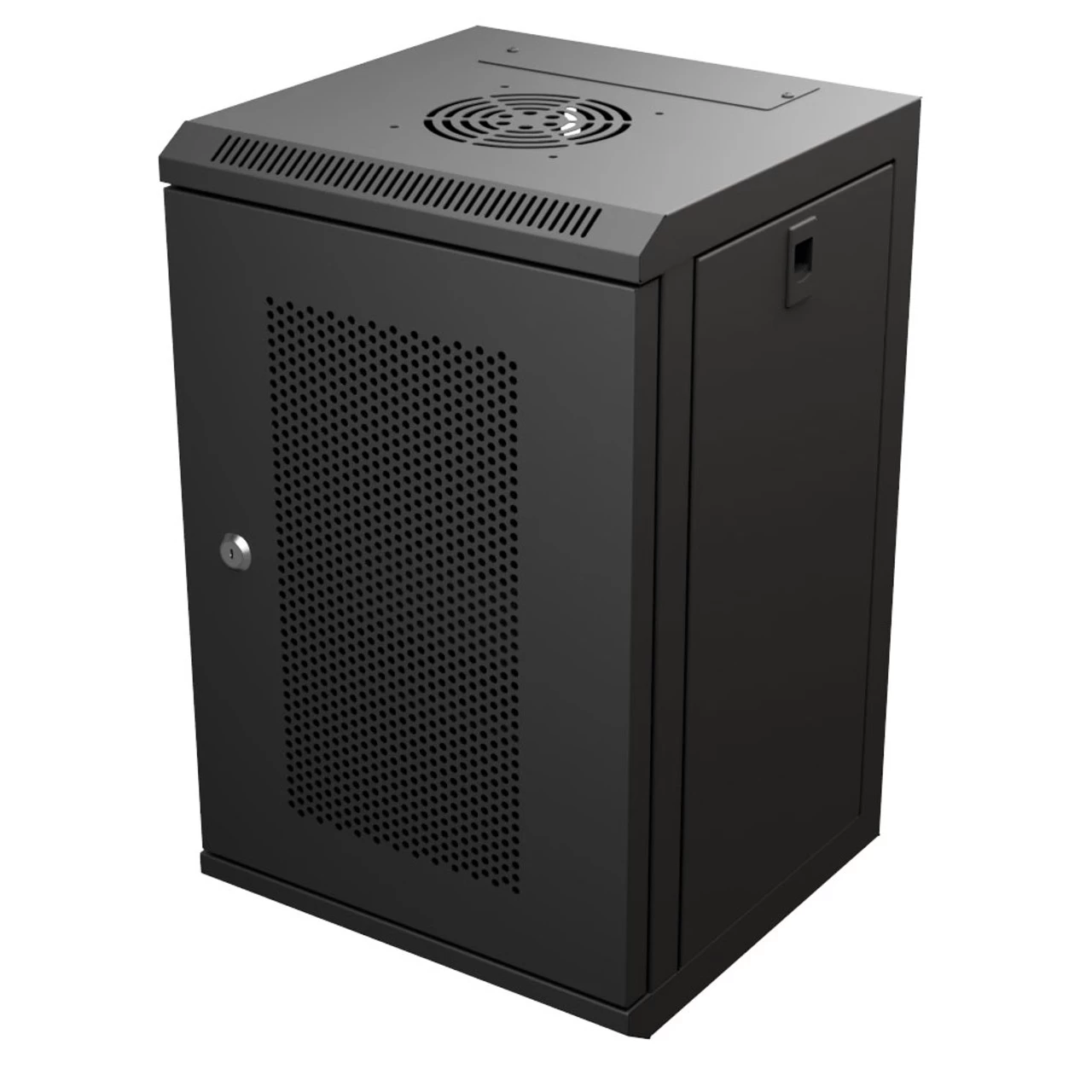 9U 10 Inch Network Server Cabinet, 11.8 Inch Deep, Perforated Door, Black, Wall Mountable, 2 X Shelves, 1 X Blank Panel 4 9U 10 Inch Network Server Cabinet, 11.8 Inch Deep, Perforated Door, Black, Wall Mountable, 2 X Shelves, 1 X Blank Panel - Image 2