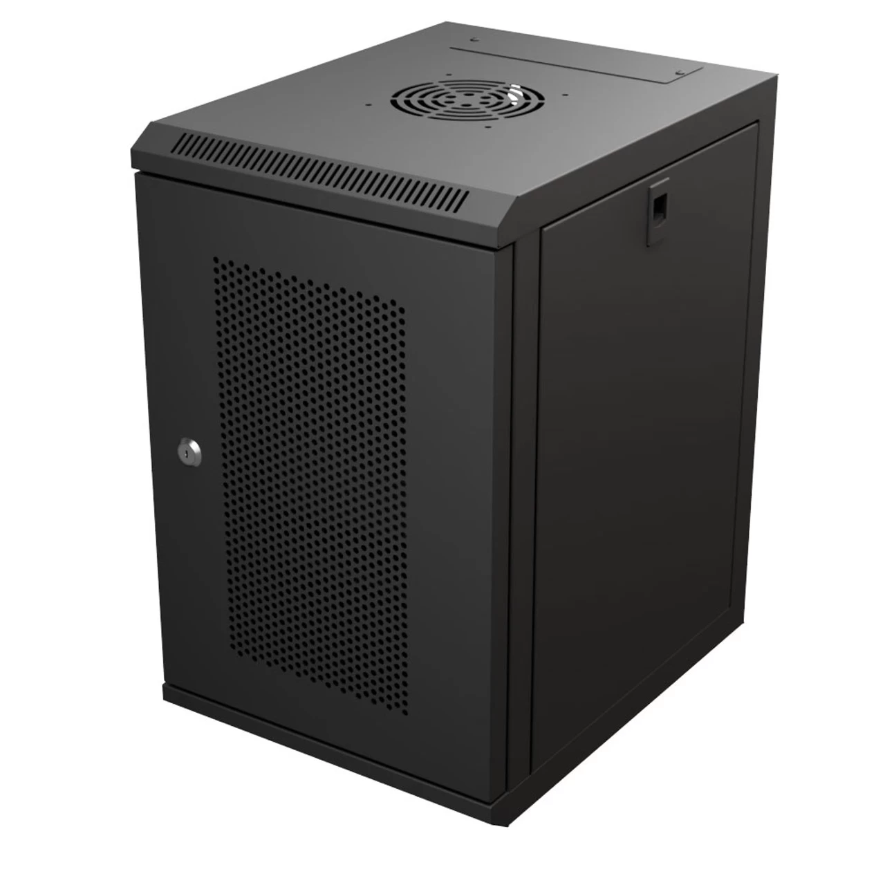 9U 10 Inch Network Server Cabinet, 15.75 Inch Deep, Perforated Door, Black, Wall Mountable, 2 X Shelves, 1 X Blank Panel 4 9U 10 Inch Network Server Cabinet, 15.75 Inch Deep, Perforated Door, Black, Wall Mountable, 2 X Shelves, 1 X Blank Panel - Image 2