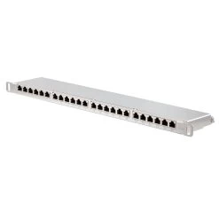 NavePoint 19-inch Wide 24-Port CAT6A Shielded Patch Panel, 0.5U, Silver