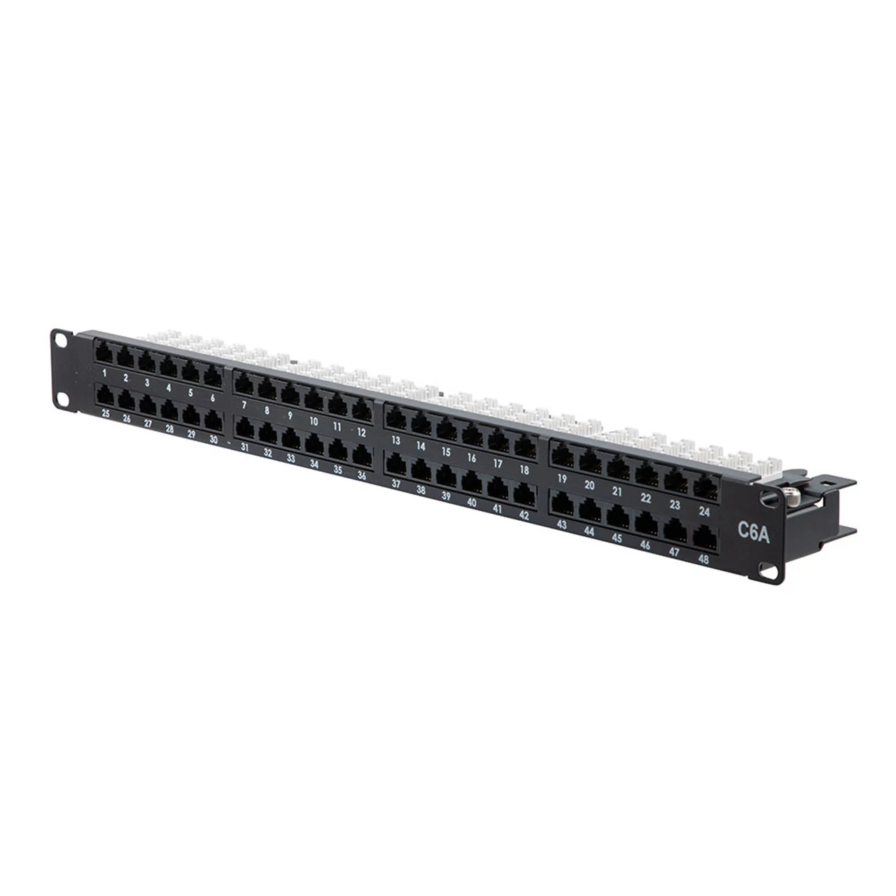 NavePoint 19-inch Wide 48-Port CAT6A Unshielded Patch Panel, 1U, Black 3 NavePoint 19-inch Wide 48-Port CAT6A Unshielded Patch Panel, 1U, Black