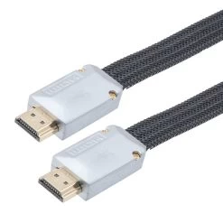 NavePoint Flat HDMI 2.0 Male To Male Braided Cable, PVC With Nylon, Black, Zinc-Alloy Shell, Supports 4K @ 60Hz, 1M
