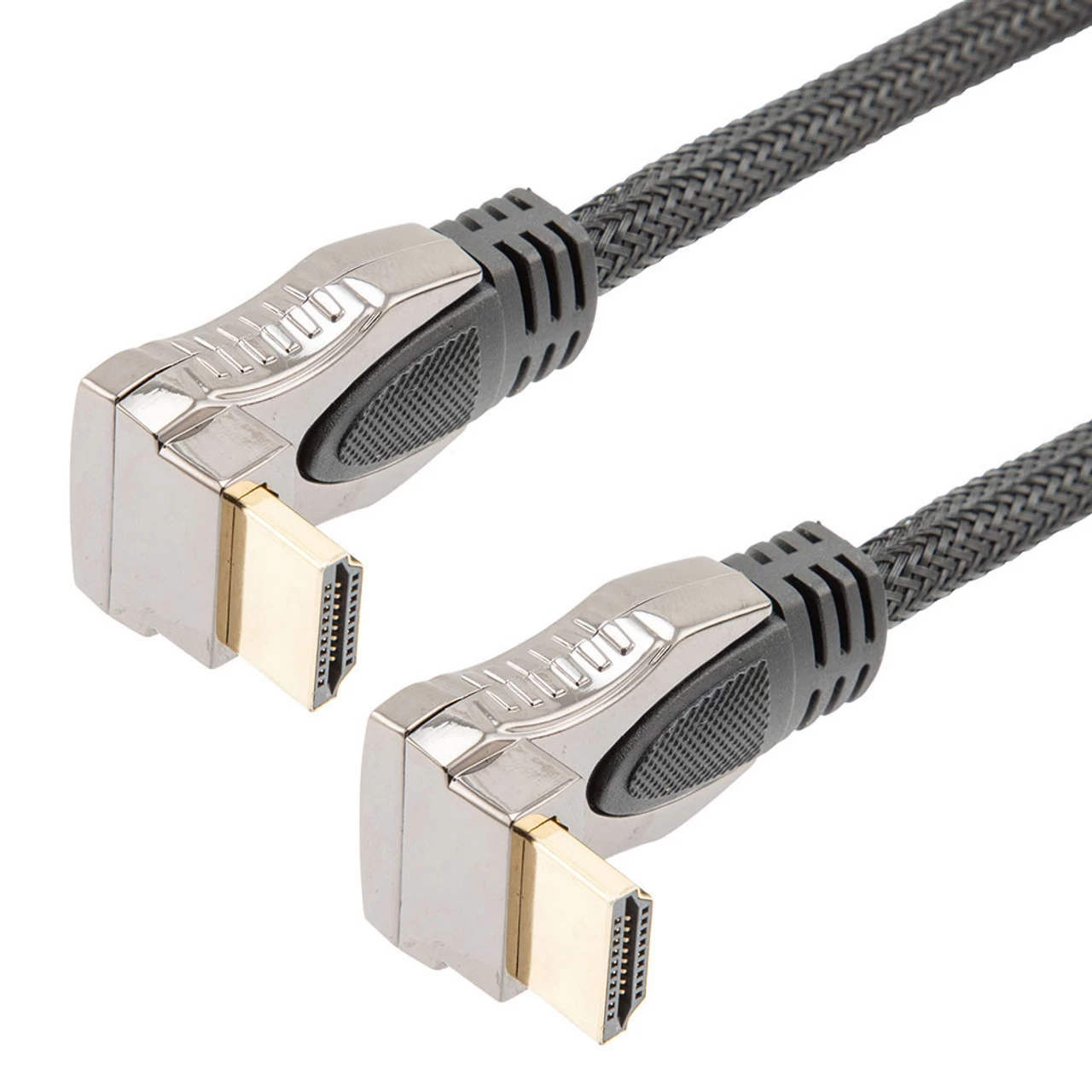 NavePoint HDMI 2.0 Male To Male Braided Cable, PVC With Nylon, Black, Zinc Alloy Shell, Supports 4K @ 60Hz, Right Angle Up To Right Angle Up, 1M 3 NavePoint HDMI 2.0 Male To Male Braided Cable, PVC With Nylon, Black, Zinc Alloy Shell, Supports 4K @ 60Hz, Right Angle Up To Right Angle Up, 1M