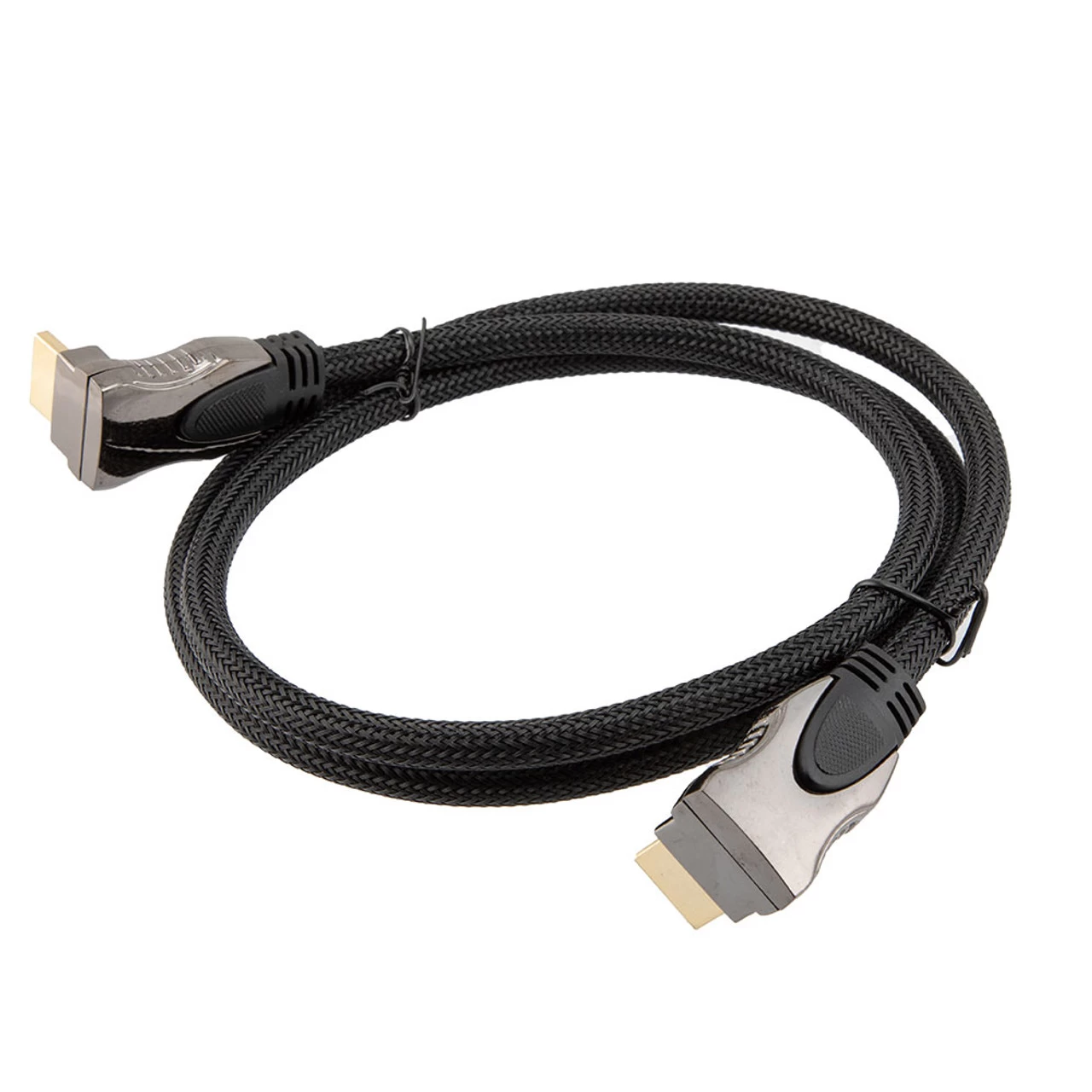 NavePoint HDMI 2.0 Male To Male Braided Cable, PVC With Nylon, Black, Zinc Alloy Shell, Supports 4K @ 60Hz, Right Angle Up To Right Angle Up, 1M 6 NavePoint HDMI 2.0 Male To Male Braided Cable, PVC With Nylon, Black, Zinc Alloy Shell, Supports 4K @ 60Hz, Right Angle Up To Right Angle Up, 1M - Image 4