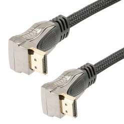 NavePoint HDMI 2.0 Male To Male Braided Cable, PVC With Nylon, Black, Zinc Alloy Shell, Supports 4K @ 60Hz, Right Angle Down To Right Angle Down, 3M