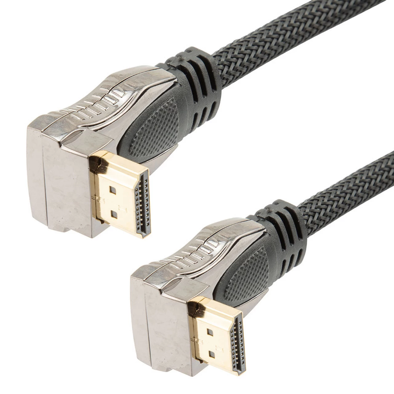 NavePoint HDMI 2.0 Male To Male Braided Cable, PVC With Nylon, Black, Zinc Alloy Shell, Supports 4K @ 60Hz, Right Angle Down To Right Angle Down, 3M 3 NavePoint HDMI 2.0 Male To Male Braided Cable, PVC With Nylon, Black, Zinc Alloy Shell, Supports 4K @ 60Hz, Right Angle Down To Right Angle Down, 3M