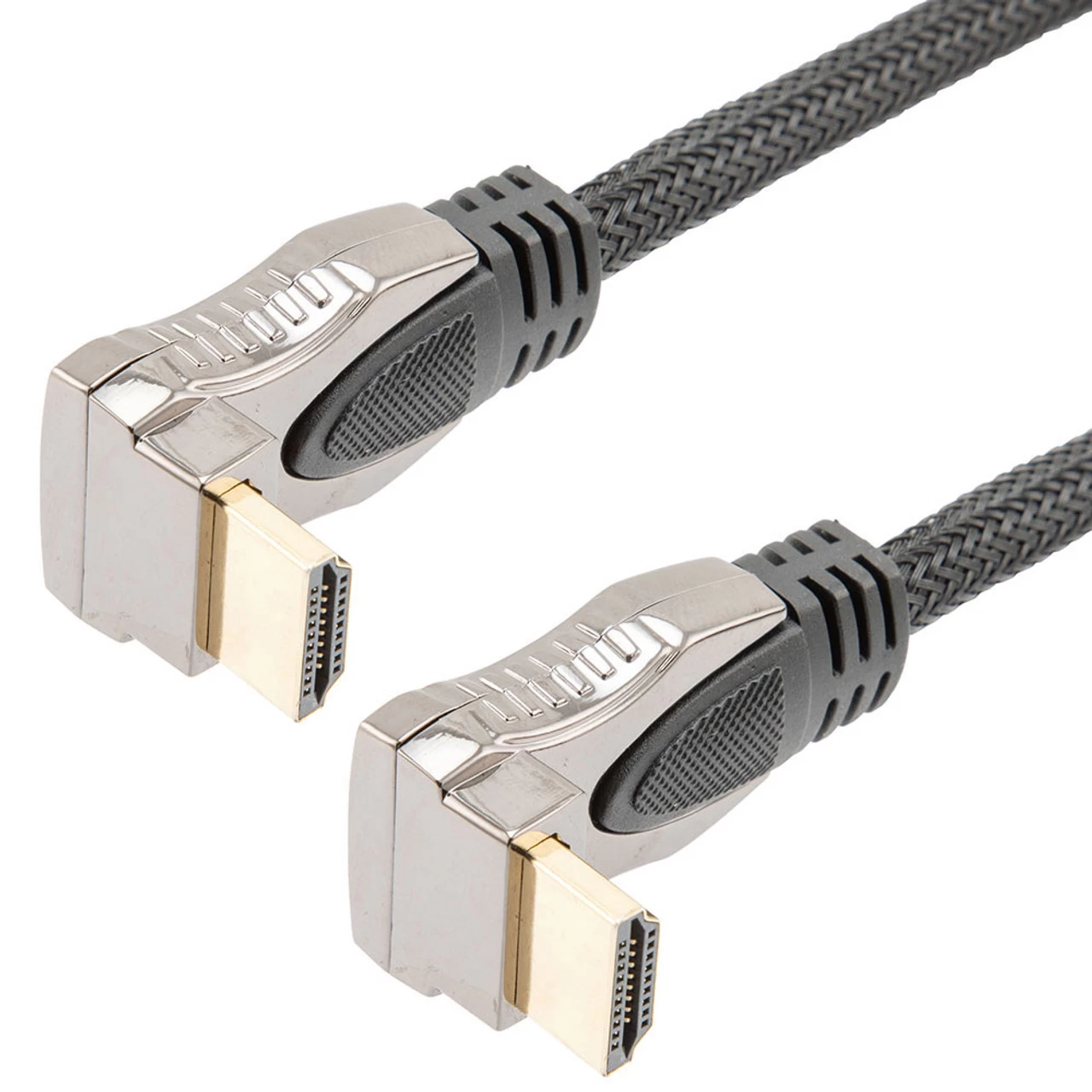 NavePoint HDMI 2.0 Male To Male Braided Cable, PVC With Nylon, Black, Zinc Alloy Shell, Supports 4K @ 60Hz, Right Angle Up To Right Angle Down, 3M 3 NavePoint HDMI 2.0 Male To Male Braided Cable, PVC With Nylon, Black, Zinc Alloy Shell, Supports 4K @ 60Hz, Right Angle Up To Right Angle Down, 3M