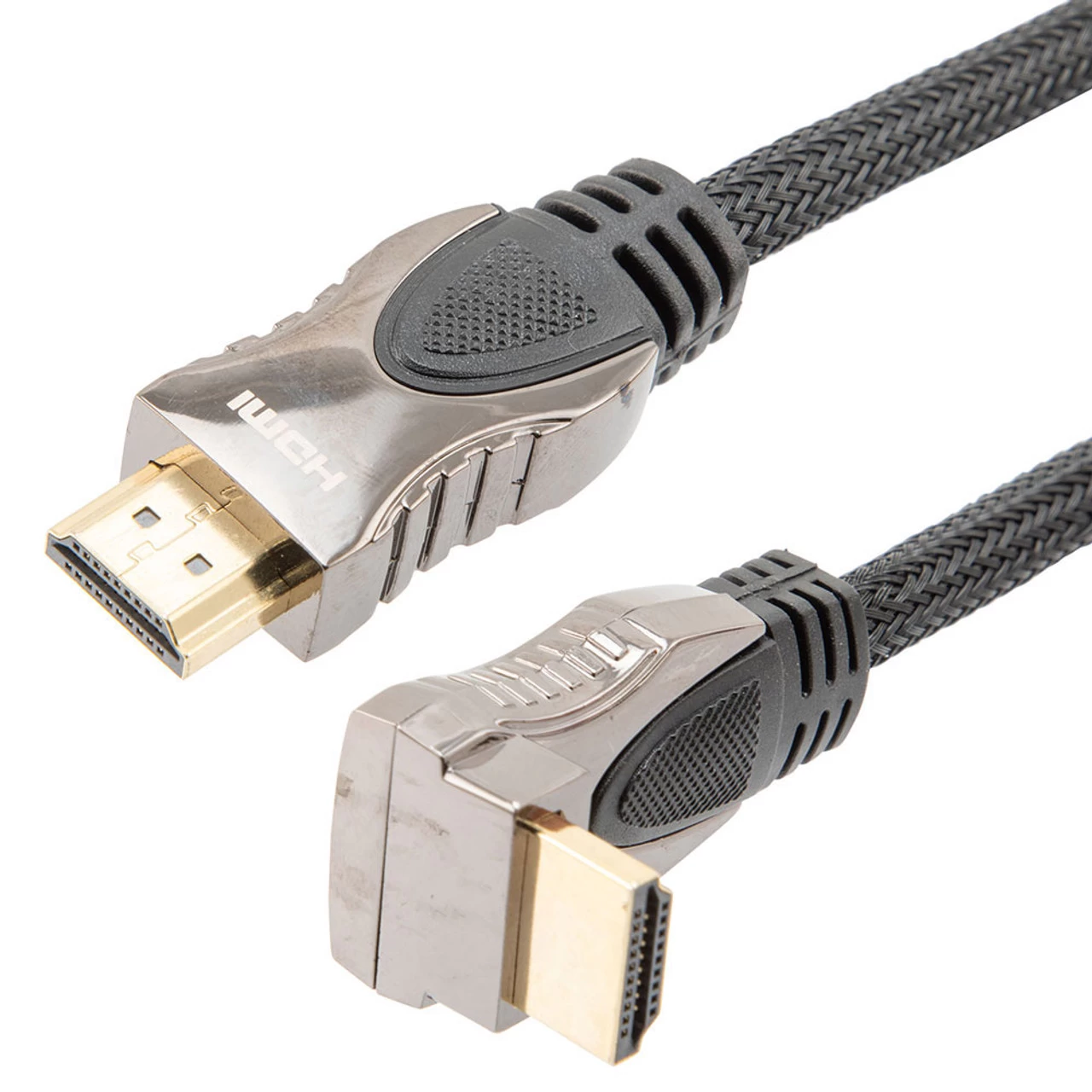 NavePoint HDMI 2.0 Male To Male Braided Cable, PVC With Nylon, Black, Zinc Alloy Shell, Supports 4K @ 60Hz, Right Angle Straight To Right Angle Up, 1M 3 NavePoint HDMI 2.0 Male To Male Braided Cable, PVC With Nylon, Black, Zinc Alloy Shell, Supports 4K @ 60Hz, Right Angle Straight To Right Angle Up, 1M