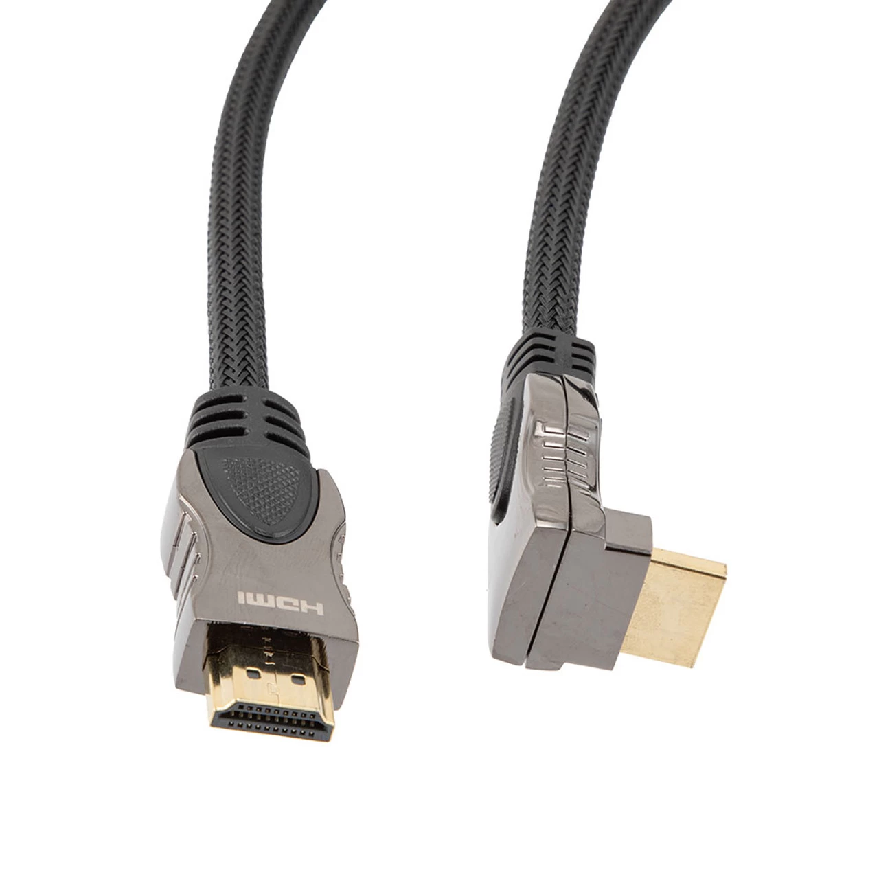 NavePoint HDMI 2.0 Male To Male Braided Cable, PVC With Nylon, Black, Zinc Alloy Shell, Supports 4K @ 60Hz, Right Angle Straight To Right Angle Up, 3M 5 NavePoint HDMI 2.0 Male To Male Braided Cable, PVC With Nylon, Black, Zinc Alloy Shell, Supports 4K @ 60Hz, Right Angle Straight To Right Angle Up, 3M - Image 3