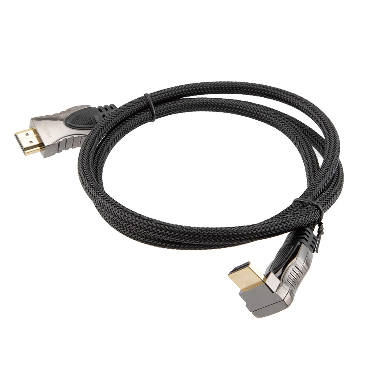 NavePoint HDMI 2.0 Male To Male Braided Cable, PVC With Nylon, Black, Zinc Alloy Shell, Supports 4K @ 60Hz, Right Angle Straight To Right Angle Up, 3M 6 NavePoint HDMI 2.0 Male To Male Braided Cable, PVC With Nylon, Black, Zinc Alloy Shell, Supports 4K @ 60Hz, Right Angle Straight To Right Angle Up, 3M - Image 4