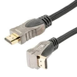 NavePoint HDMI 2.0 Male To Male Braided Cable, PVC With Nylon, Black, Zinc Alloy Shell, Supports 4K @ 60Hz, Right Angle Straight To Right Angle Down, 1M