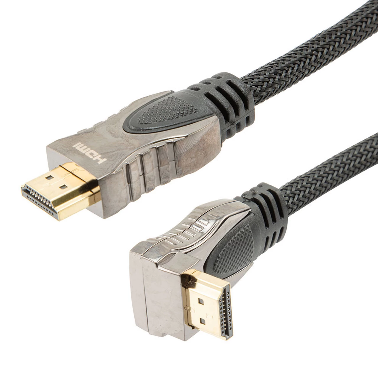 NavePoint HDMI 2.0 Male To Male Braided Cable, PVC With Nylon, Black, Zinc Alloy Shell, Supports 4K @ 60Hz, Right Angle Straight To Right Angle Down, 3M 3 NavePoint HDMI 2.0 Male To Male Braided Cable, PVC With Nylon, Black, Zinc Alloy Shell, Supports 4K @ 60Hz, Right Angle Straight To Right Angle Down, 3M