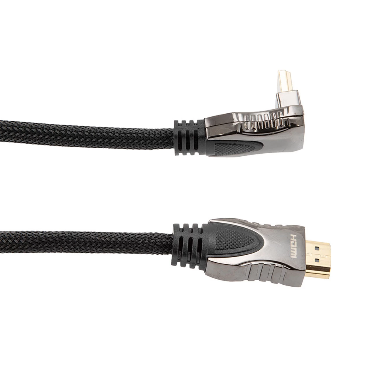 NavePoint HDMI 2.0 Male To Male Braided Cable, PVC With Nylon, Black, Zinc Alloy Shell, Supports 4K @ 60Hz, Right Angle Straight To Right Angle Down, 3M 4 NavePoint HDMI 2.0 Male To Male Braided Cable, PVC With Nylon, Black, Zinc Alloy Shell, Supports 4K @ 60Hz, Right Angle Straight To Right Angle Down, 3M - Image 2