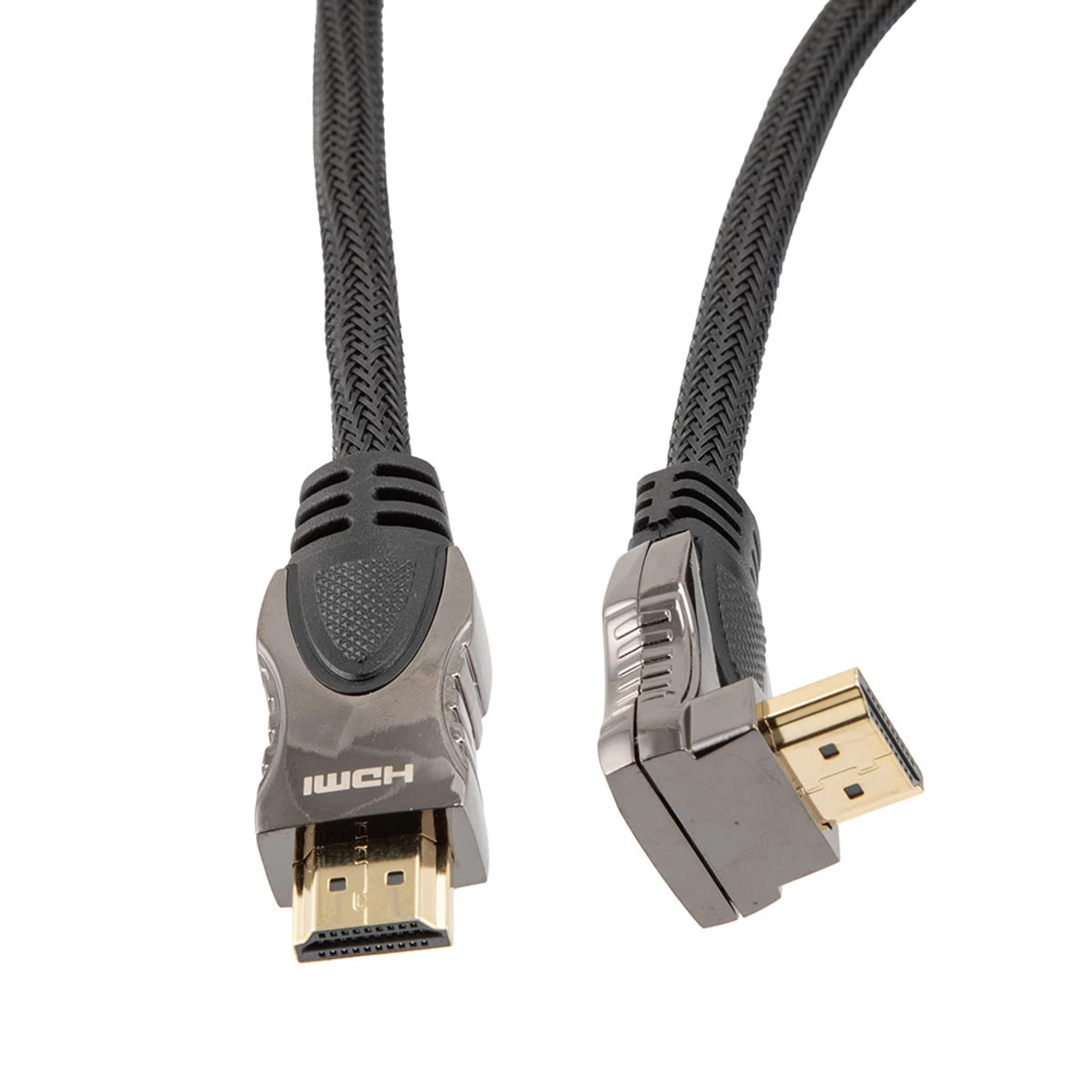 NavePoint HDMI 2.0 Male To Male Braided Cable, PVC With Nylon, Black, Zinc Alloy Shell, Supports 4K @ 60Hz, Right Angle Straight To Right Angle Down, 3M 5 NavePoint HDMI 2.0 Male To Male Braided Cable, PVC With Nylon, Black, Zinc Alloy Shell, Supports 4K @ 60Hz, Right Angle Straight To Right Angle Down, 3M - Image 3