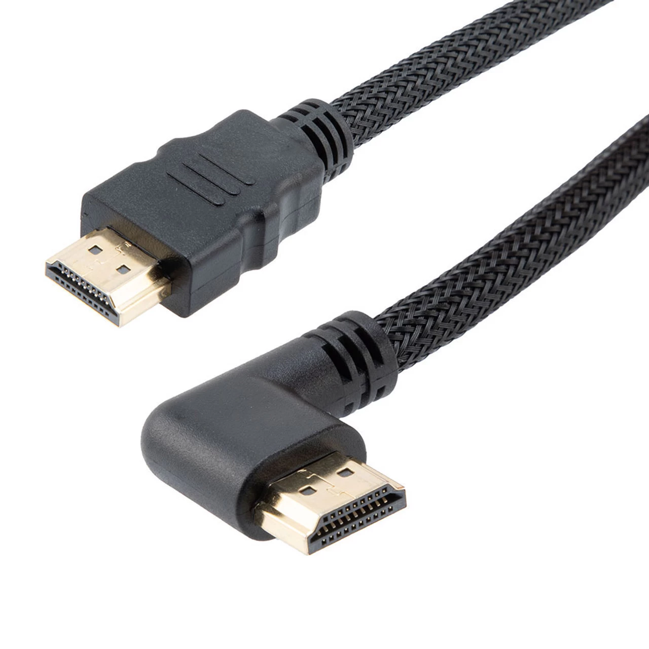 NavePoint HDMI 2.0 Male To Male Braided Cable, PVC With Nylon, Black, PVC Shell, Supports 4K @ 60Hz, Left Angle To Left Angle, 3M 3 NavePoint HDMI 2.0 Male To Male Braided Cable, PVC With Nylon, Black, PVC Shell, Supports 4K @ 60Hz, Left Angle To Left Angle, 3M