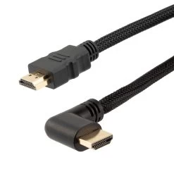 NavePoint HDMI 2.0 Male To Male Braided Cable, PVC With Nylon, Black, PVC Shell, Supports 4K @ 60Hz, Right Angle, 3M
