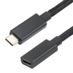 NavePoint USB C 3.1 Male To USB C 3.1 Female Cable, Aluminum Shell, Supports 20 Volts/5 Amps, 5 Gbps, Black Nylon Braid, 2M Length