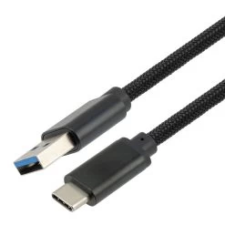 NavePoint USB A 3.0 Male To USB C 3.0 Male Cable, Aluminum Shell, Supports 5 Volts/2 Amps, 5 Gbps, Black Nylon Braid, 0.5M Length