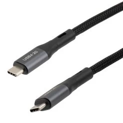 NavePoint USB C 4.0 Male To USB C 4.0 Male Cable, Metal, Supports 20 Volts/100 Watts, 20 Gbps, Black Nylon Braid, 3M Length