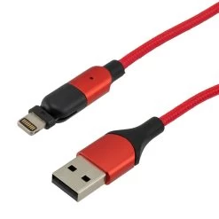 NavePoint USB 2.0 180-degree Rotating Head PVC Nylon Braided Cable, Red, USB A Male To Lightning Compatible Male, 1 MeterĀ