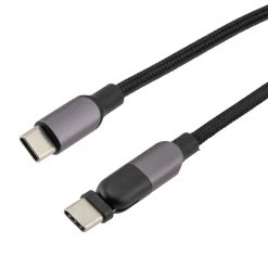 NavePoint 180-degree Rotating 100 Watt, PVC Nylon Braided, Grey, USB C Male To USB C Male, 2 Meter