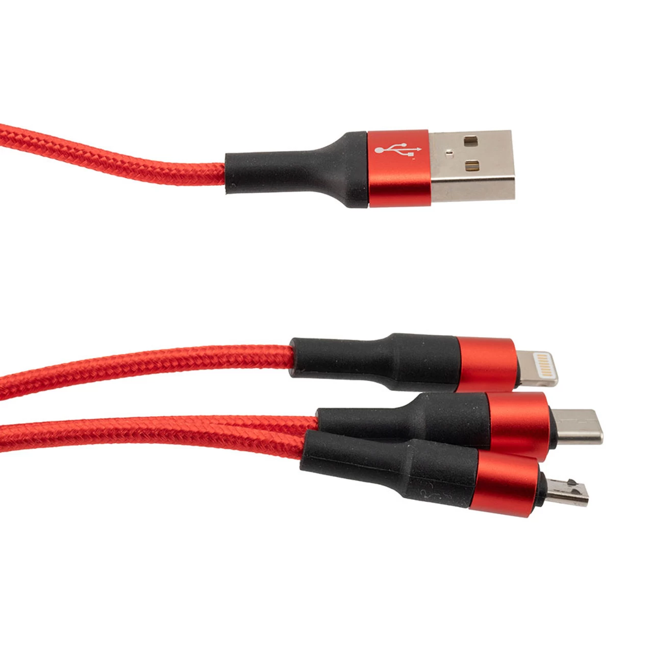NavePoint USB 2.0 PVC Nylon Braided Cable, Red, USB A Male To Type C/Micro/Lightning Compatible, 1 Meter 4 NavePoint USB 2.0 PVC Nylon Braided Cable, Red, USB A Male To Type C/Micro/Lightning Compatible, 1 Meter - Image 2