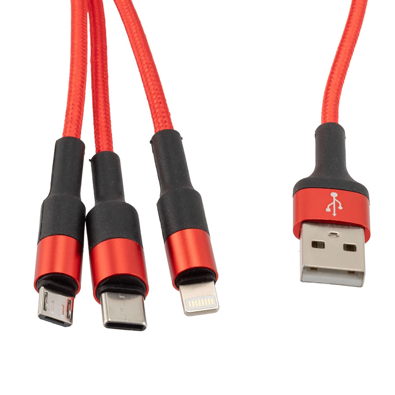 NavePoint USB 2.0 PVC Nylon Braided Cable, Red, USB A Male To Type C/Micro/Lightning Compatible, 1 Meter 5 NavePoint USB 2.0 PVC Nylon Braided Cable, Red, USB A Male To Type C/Micro/Lightning Compatible, 1 Meter - Image 3